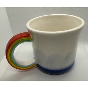 Ceramic Coffee Mug Rainbow Handle Blue Cloud Base Hand Wash Only DII